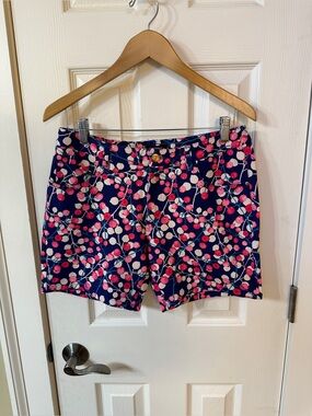 STEELE ST33LE Men's Navy Flat Front Shorts with Pink Cherry Blossom Print 31